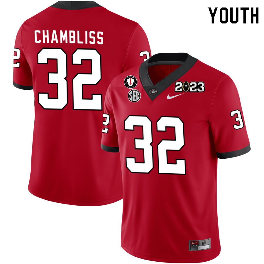 Georgia Bulldogs Youth Chaz Chambliss #32 Red 2022-23 CTP National Championship Stitched College UGA Football Jersey 23IL013XR